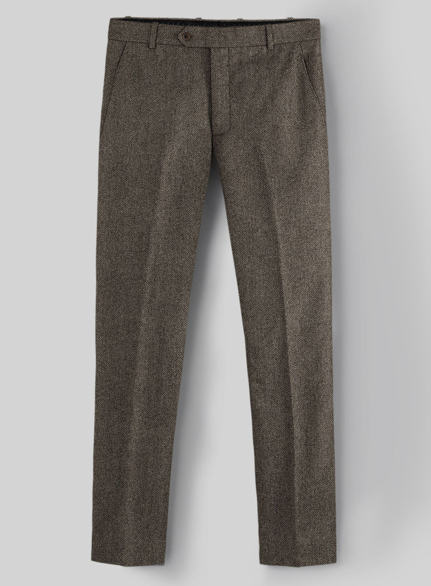 Vintage Dark Brown Herringbone Tweed Double Breasted Suit - StudioSuits
