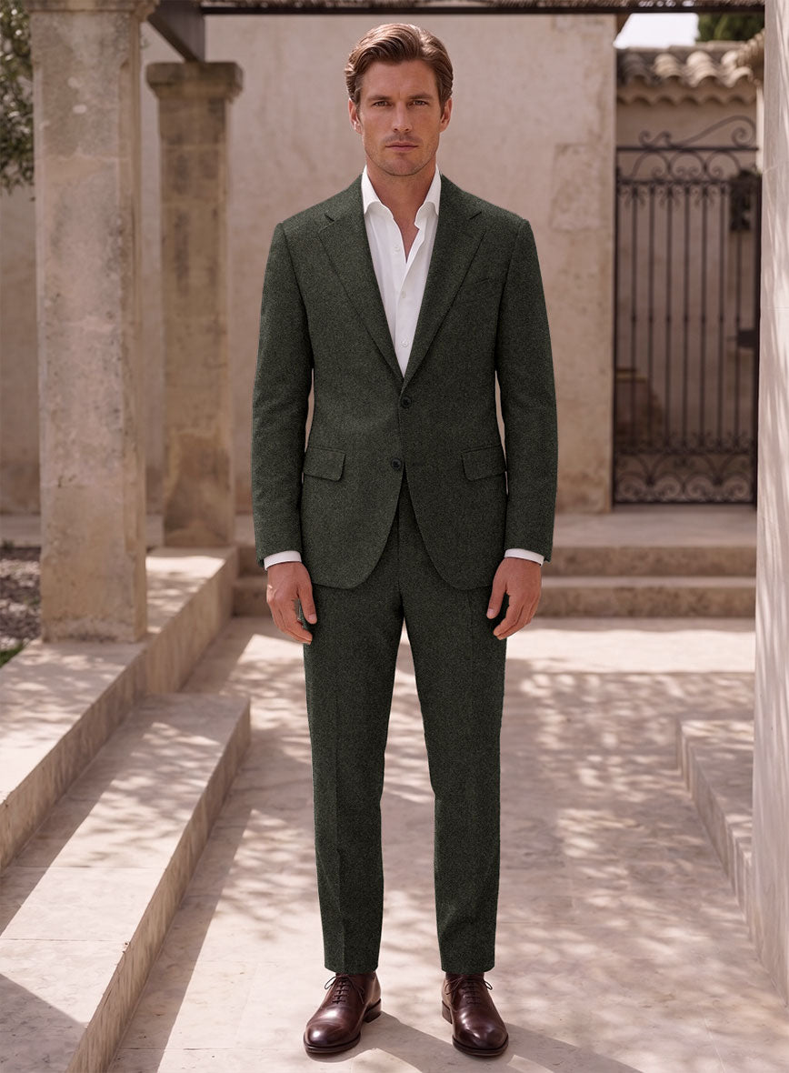 Vintage Flat Green Herringbone Tweed Suit - StudioSuits