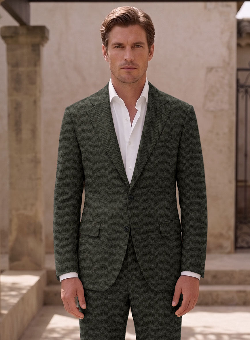 Vintage Flat Green Herringbone Tweed Suit - StudioSuits