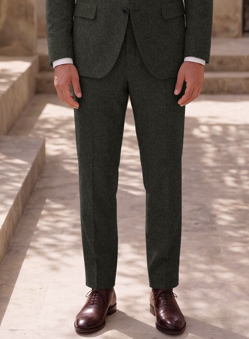 Vintage Flat Green Herringbone Tweed Suit - StudioSuits