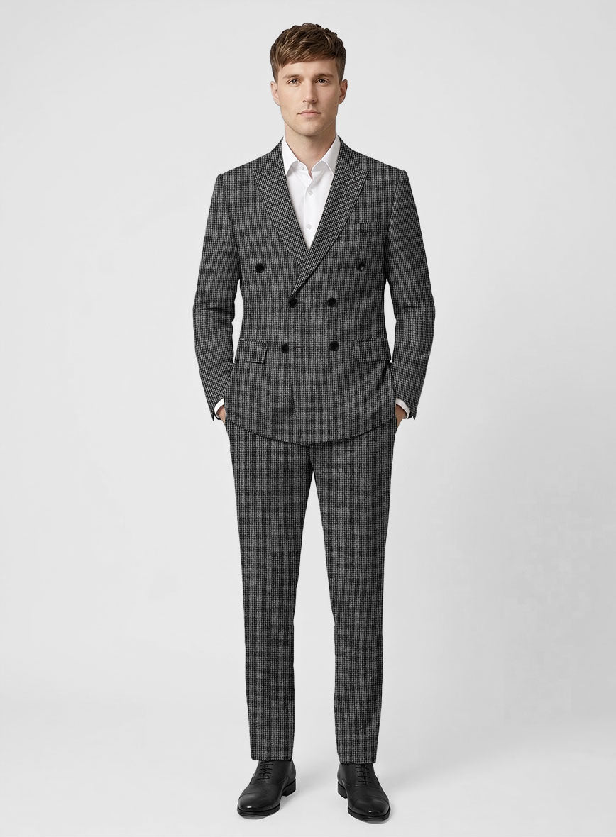 Vintage Gray Macro Weave Tweed Double Breasted Suit - StudioSuits