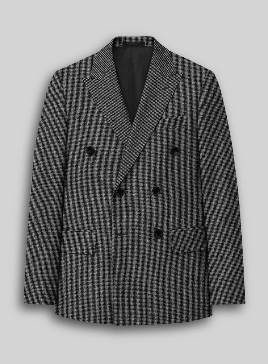 Vintage Gray Macro Weave Tweed Double Breasted Suit - StudioSuits