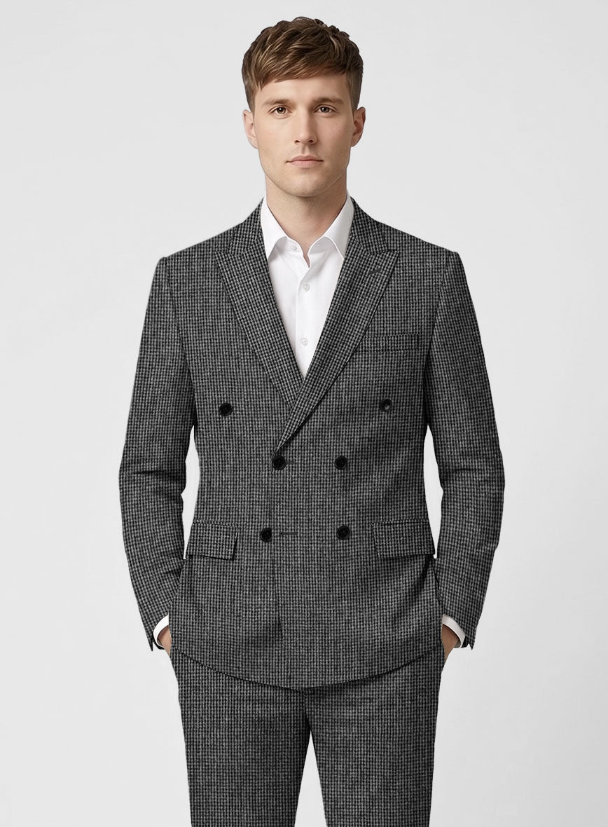 Vintage Gray Macro Weave Tweed Double Breasted Suit - StudioSuits