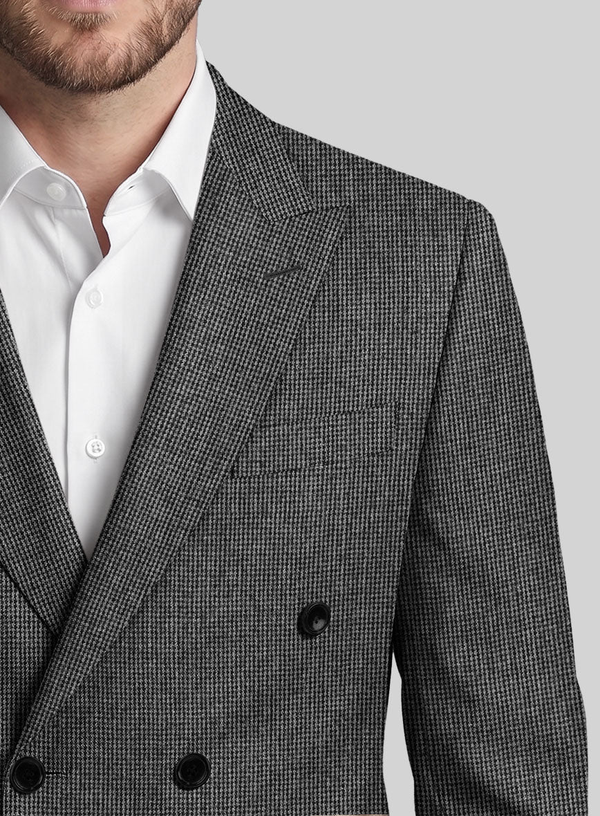 Vintage Gray Macro Weave Tweed Double Breasted Suit - StudioSuits