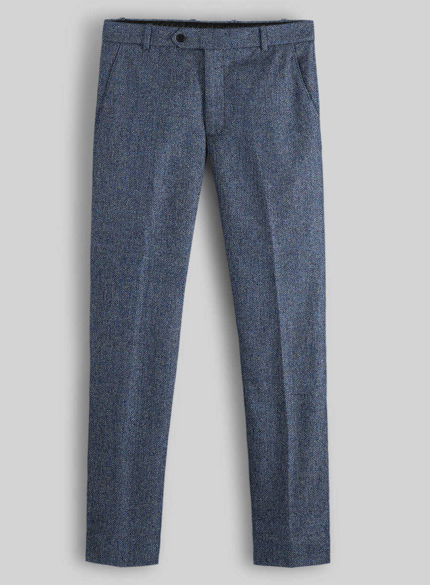 Vintage Herringbone Blue Tweed Double Breasted Suit - StudioSuits