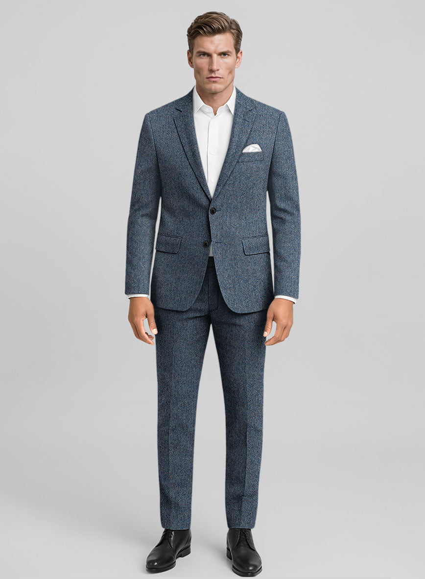 Vintage Herringbone Blue Tweed Suit - StudioSuits