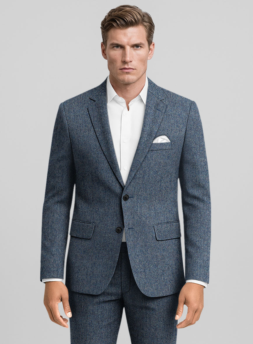Vintage Herringbone Blue Tweed Suit - StudioSuits
