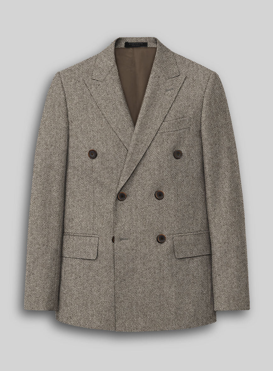 Vintage Herringbone Brown Tweed Double Breasted Suit - StudioSuits