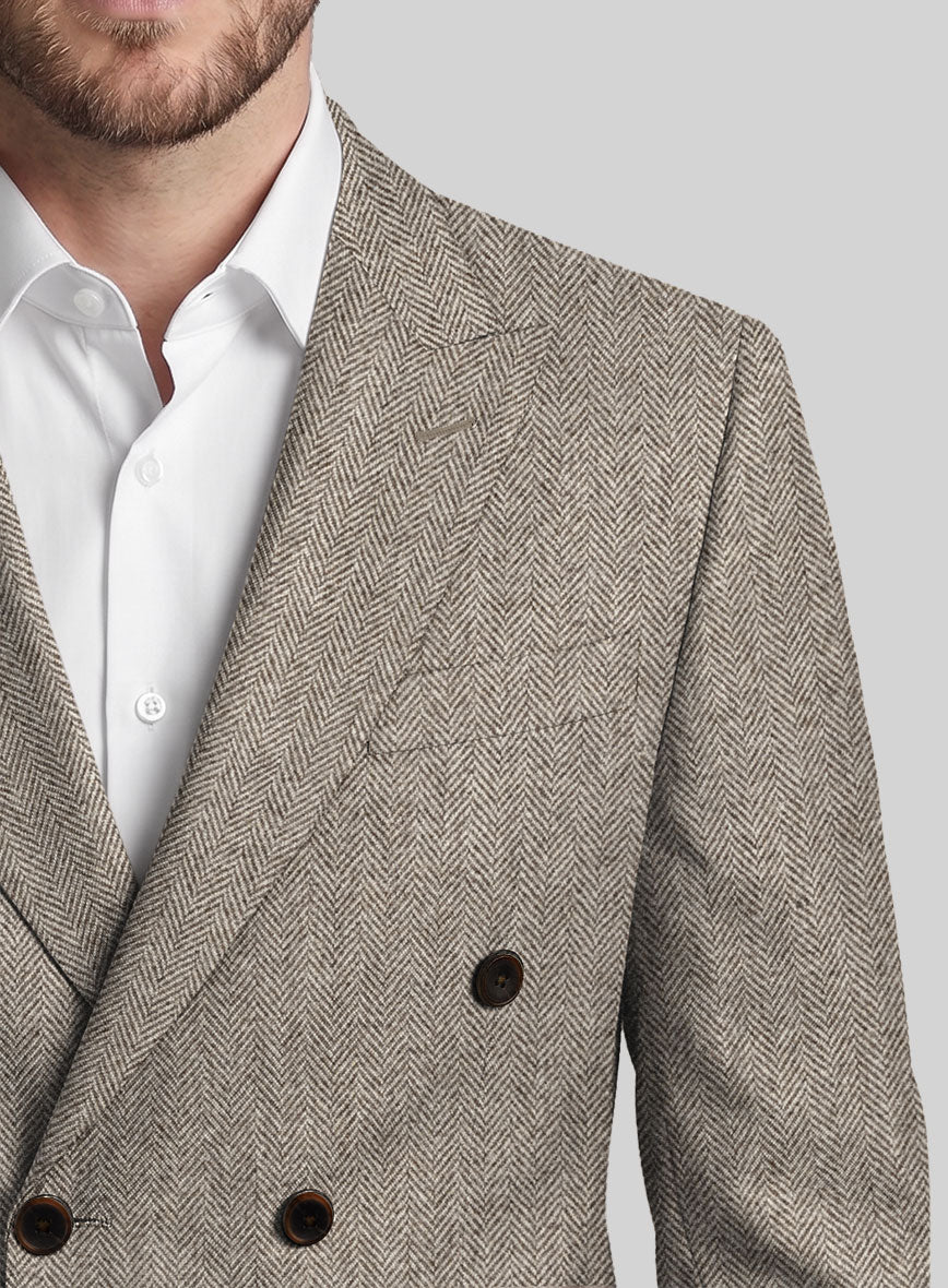 Vintage Herringbone Brown Tweed Double Breasted Suit - StudioSuits