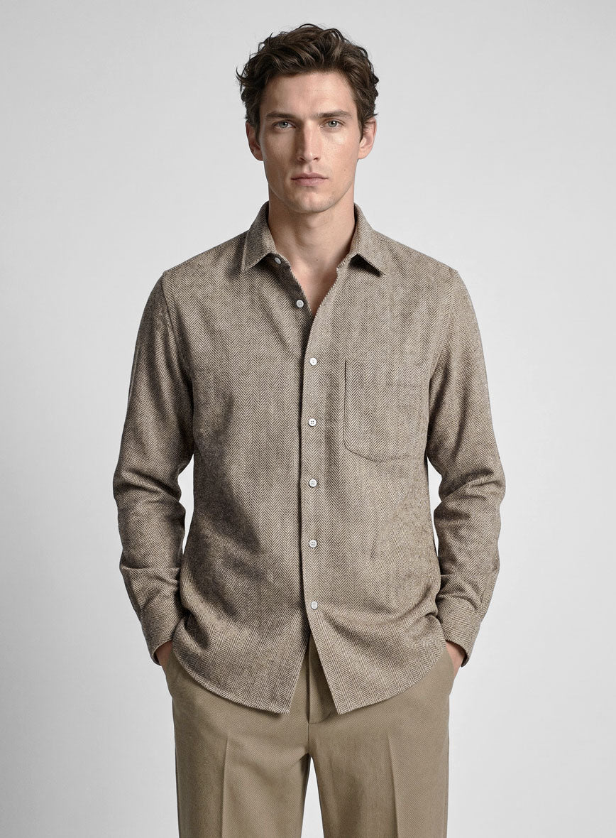 Vintage Herringbone Brown Tweed Shirt - StudioSuits