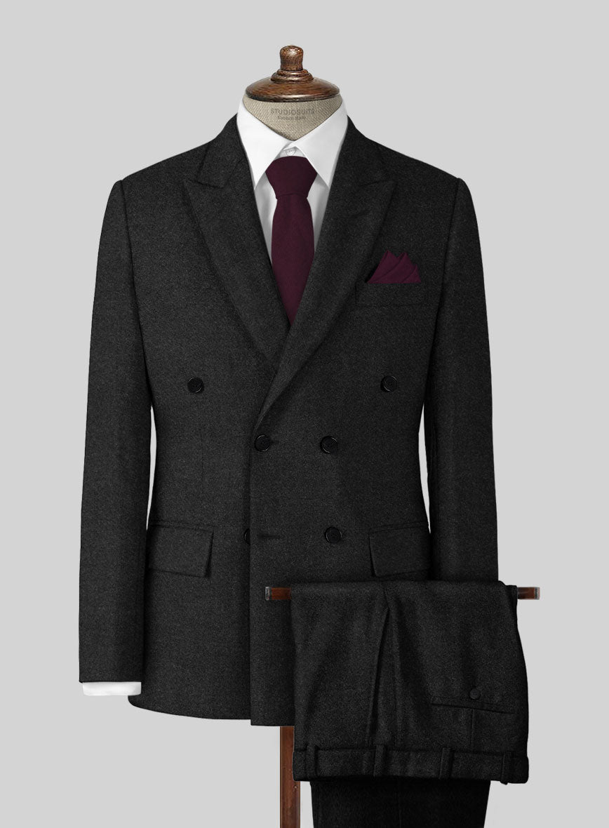 Vintage Plain Black Tweed Double Breasted Suit - StudioSuits
