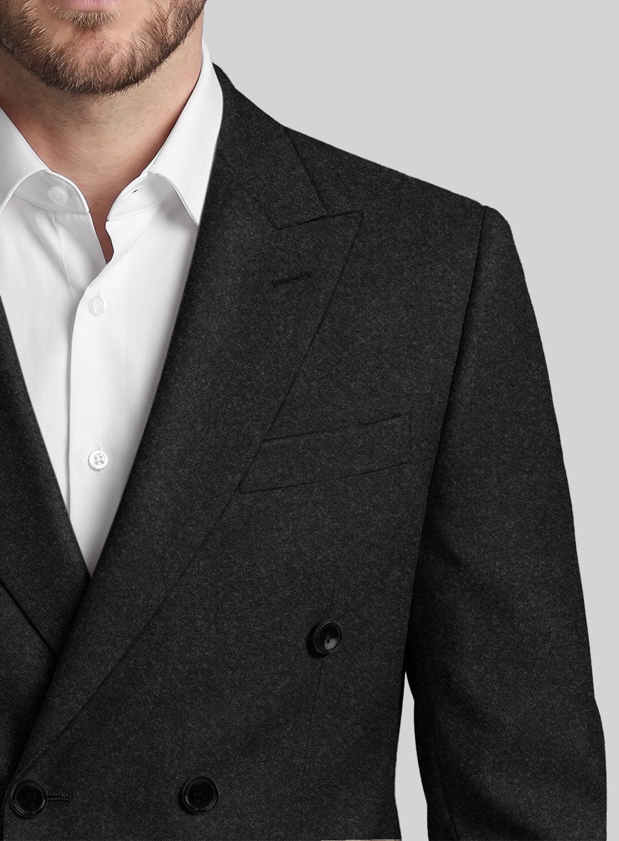 Vintage Plain Black Tweed Double Breasted Suit - StudioSuits
