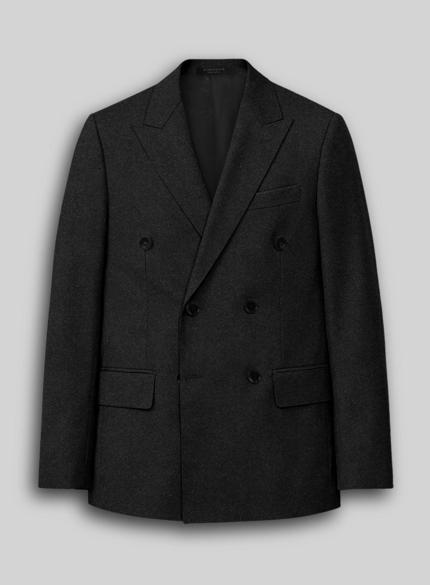 Vintage Plain Black Tweed Double Breasted Jacket - StudioSuits