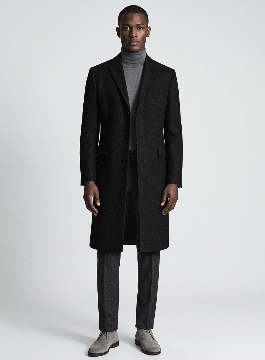 Vintage Plain Black Tweed Overcoat - StudioSuits
