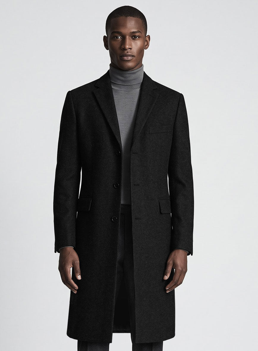 Vintage Plain Black Tweed Overcoat - StudioSuits