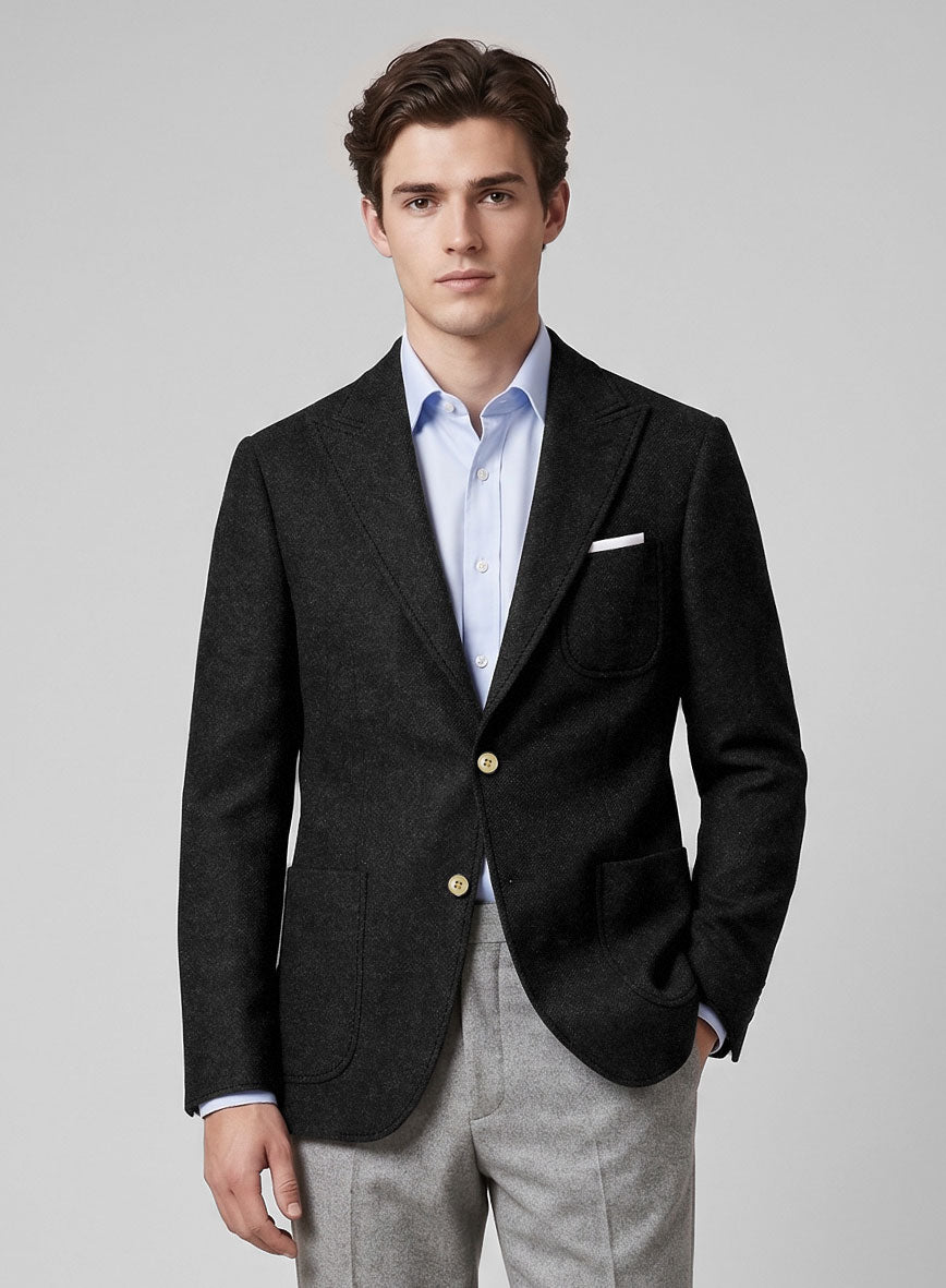 Vintage Plain Black Tweed Patch Pocket Jacket - StudioSuits