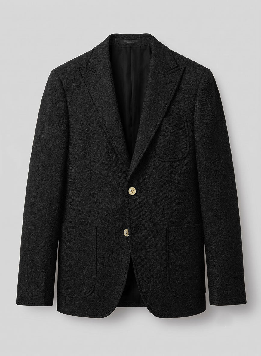 Vintage Plain Black Tweed Patch Pocket Jacket - StudioSuits