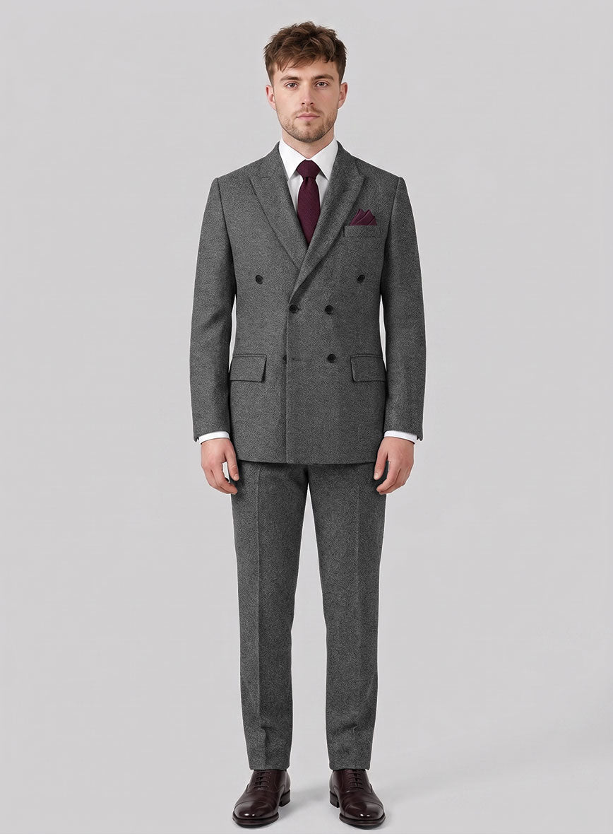 Vintage Plain Dark Gray Tweed Double Breasted Suit - StudioSuits
