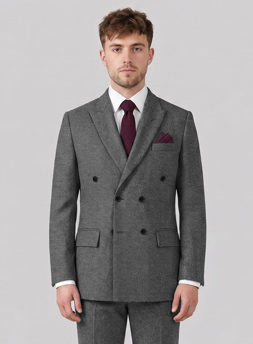 Vintage Plain Dark Gray Tweed Double Breasted Jacket - StudioSuits