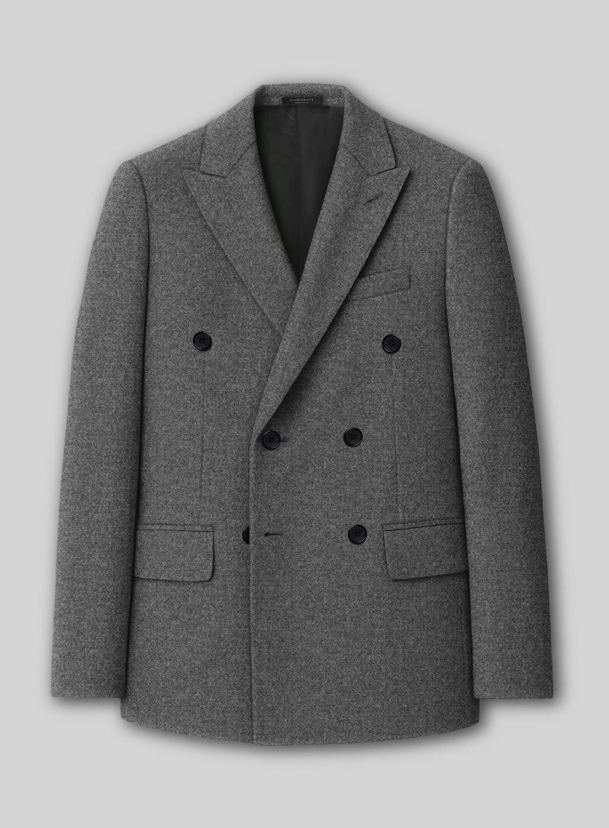 Vintage Plain Dark Gray Tweed Double Breasted Jacket - StudioSuits