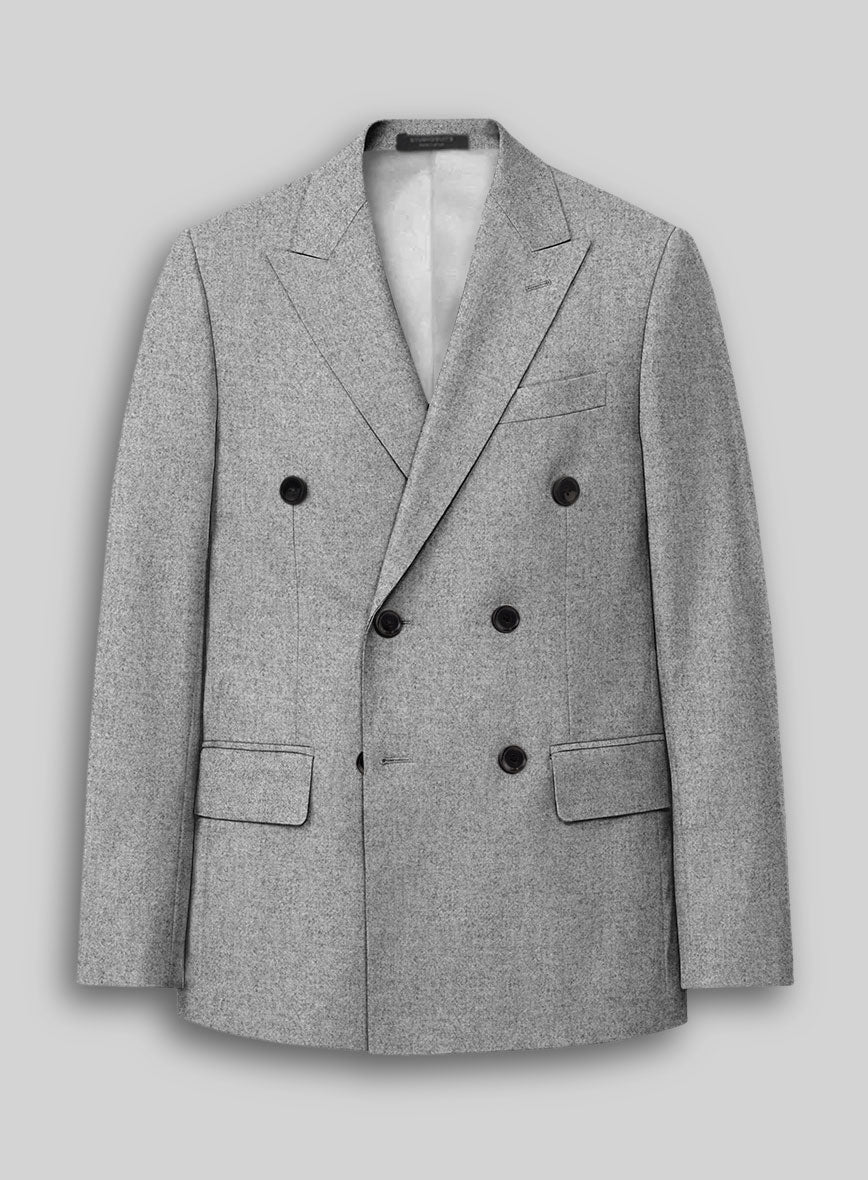 Vintage Plain Gray Tweed Double Breasted Jacket - StudioSuits