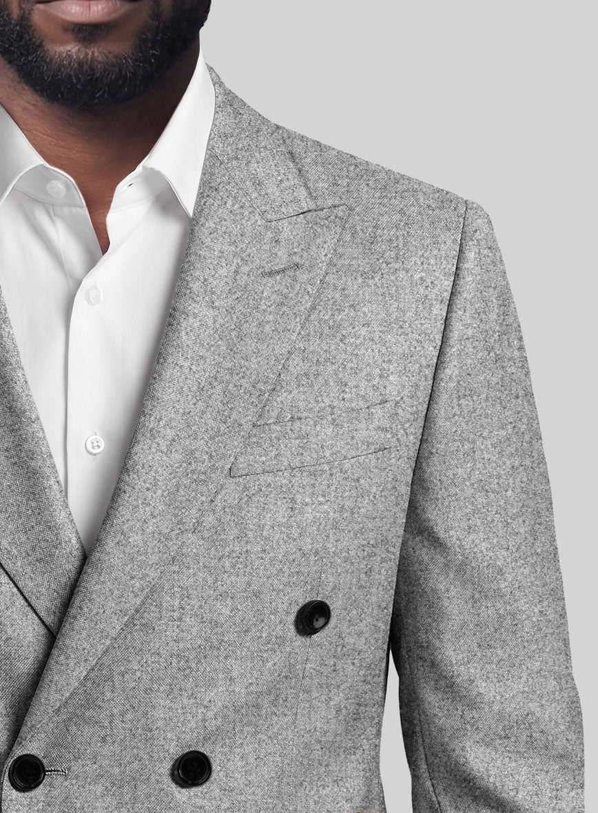 Vintage Plain Gray Tweed Double Breasted Jacket - StudioSuits