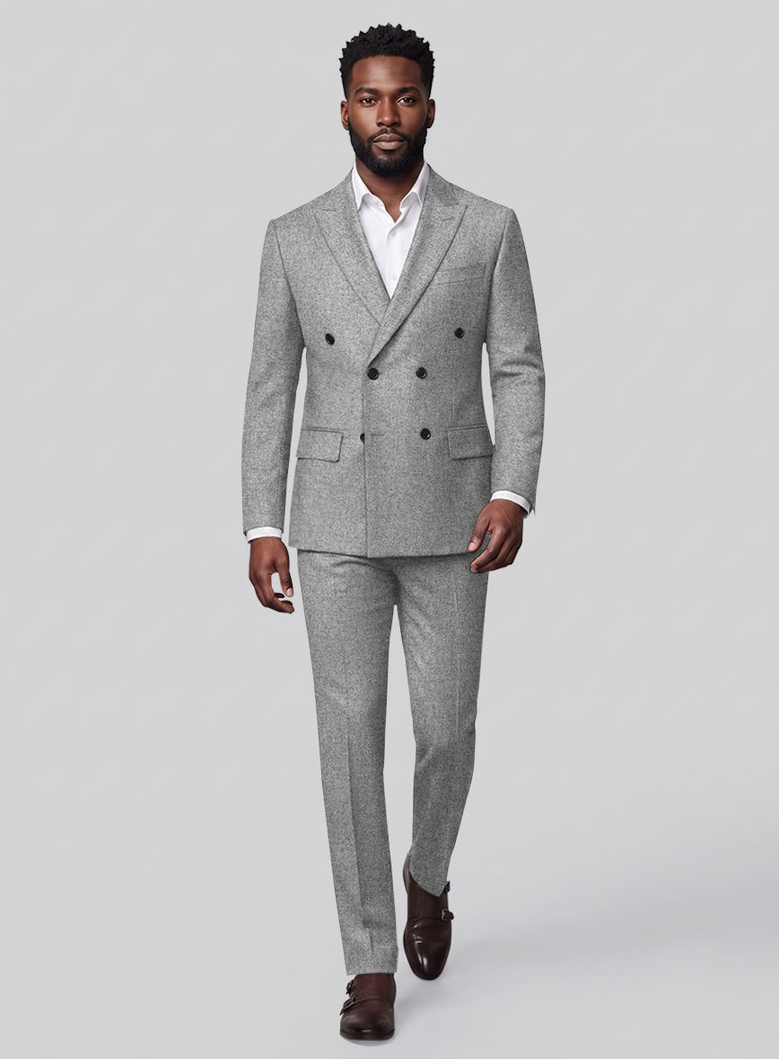 Vintage Plain Gray Tweed Double Breasted Suit - StudioSuits