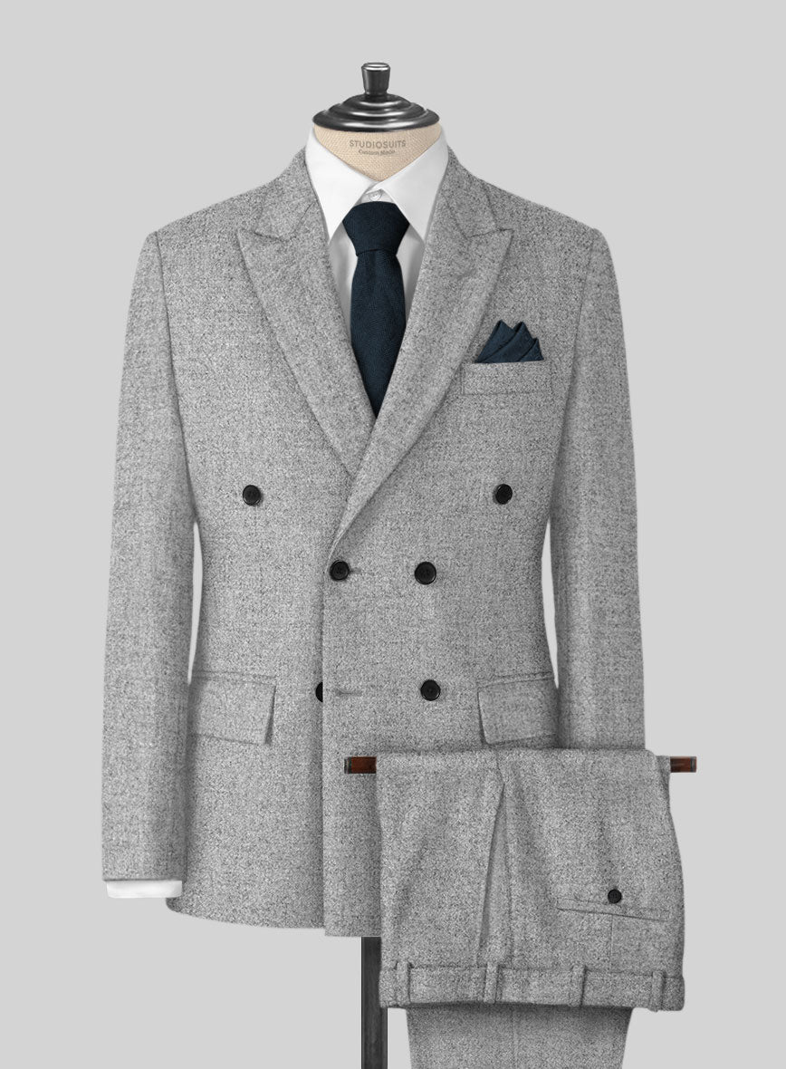 Vintage Plain Gray Tweed Double Breasted Suit - StudioSuits