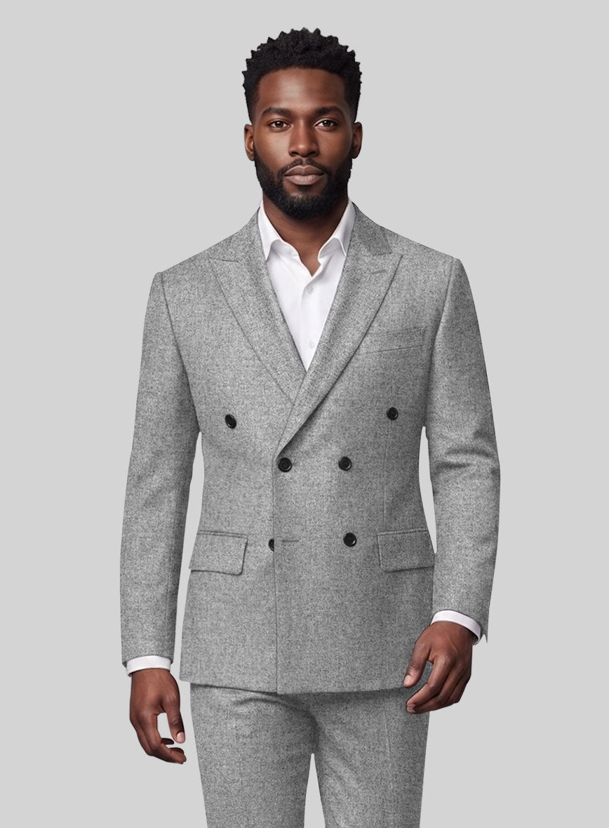 Vintage Plain Gray Tweed Double Breasted Suit - StudioSuits