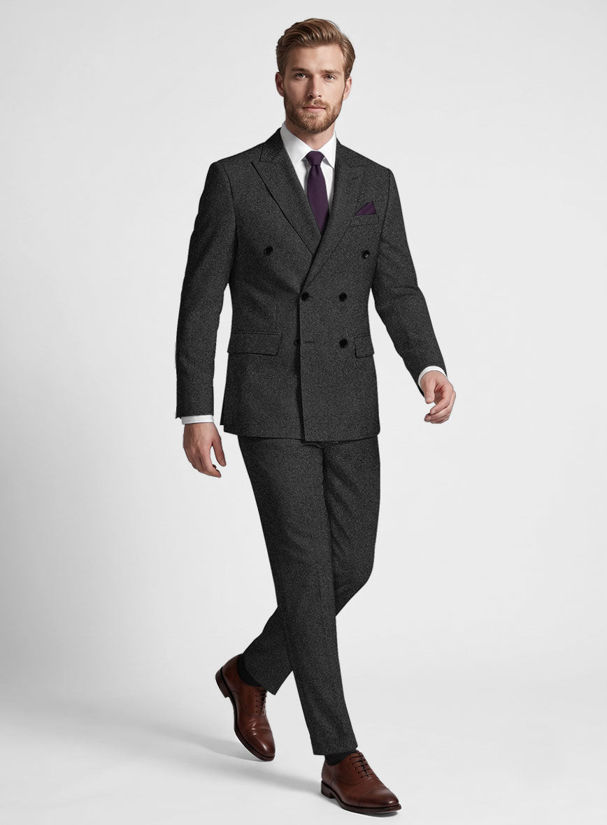 Vintage Rope Weave Charcoal Tweed Double Breasted Suit - StudioSuits