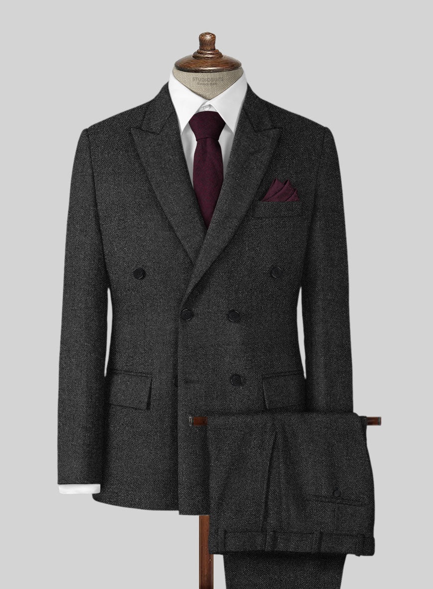 Vintage Rope Weave Charcoal Tweed Double Breasted Suit - StudioSuits