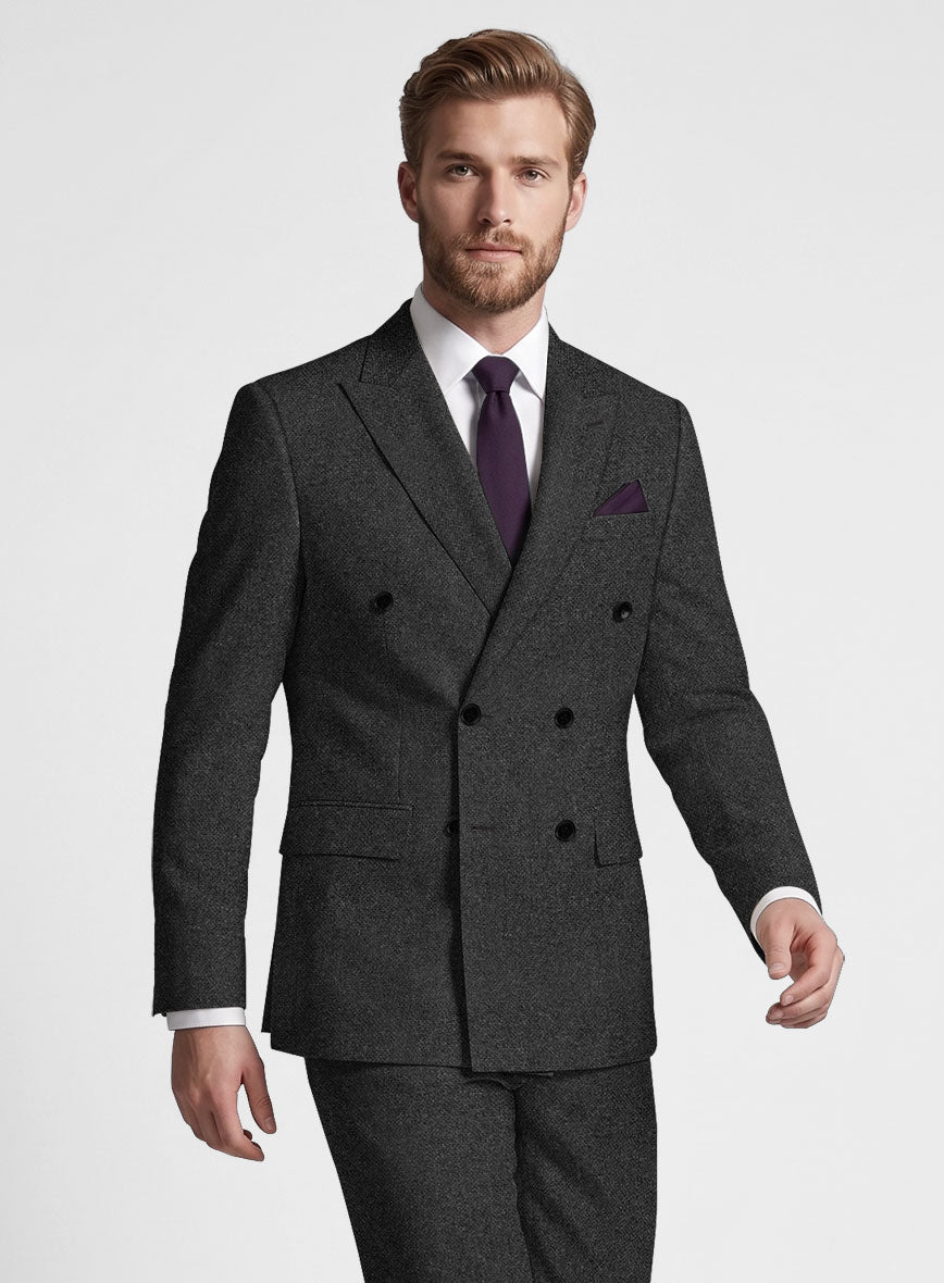 Vintage Rope Weave Charcoal Tweed Double Breasted Jacket - StudioSuits