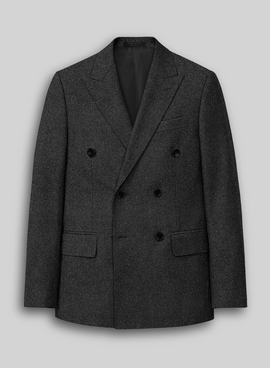 Vintage Rope Weave Charcoal Tweed Double Breasted Suit - StudioSuits