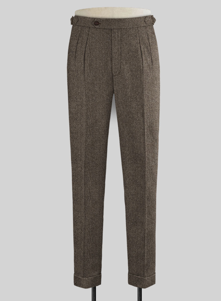 Vintage Dark Brown Herringbone Tweed Highland Trousers - StudioSuits