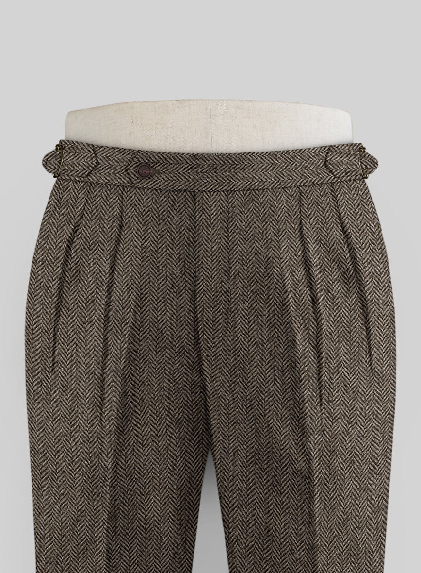 Vintage Dark Brown Herringbone Tweed Highland Trousers - StudioSuits