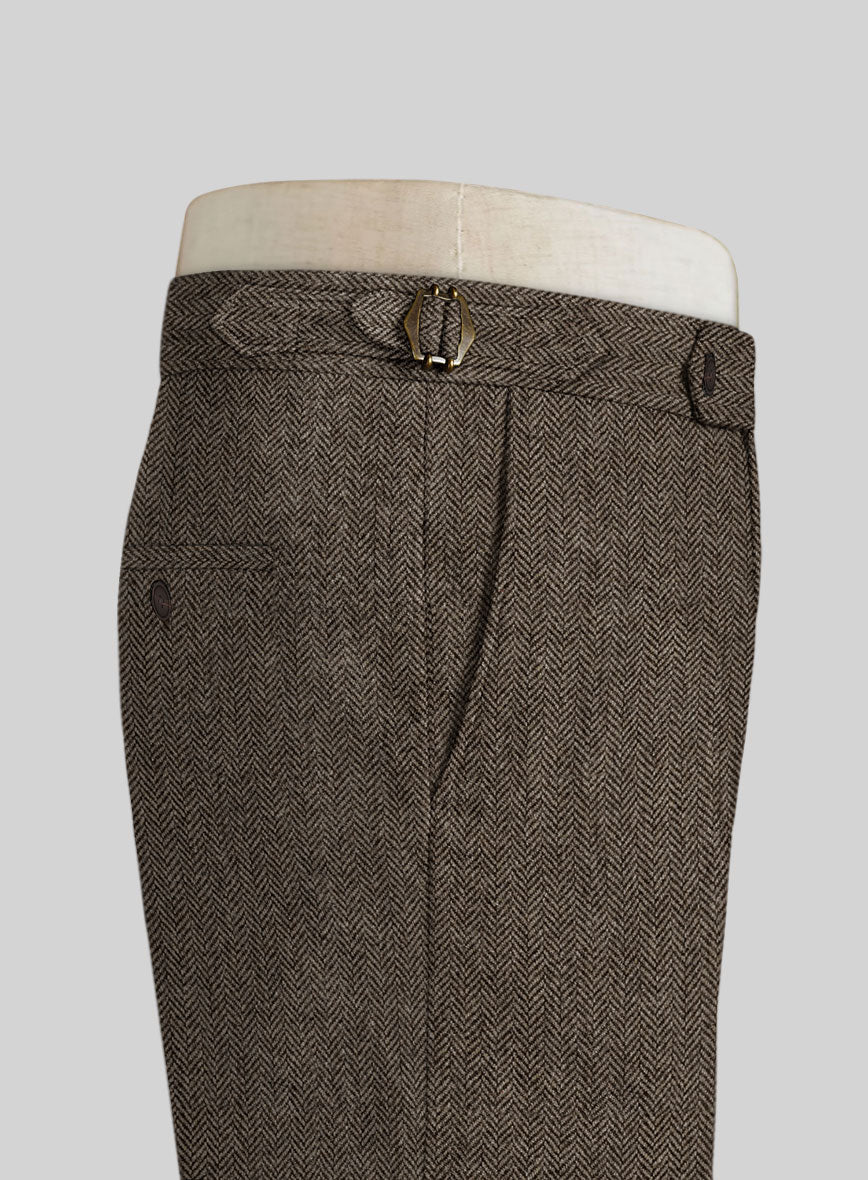 Vintage Dark Brown Herringbone Tweed Highland Trousers - StudioSuits