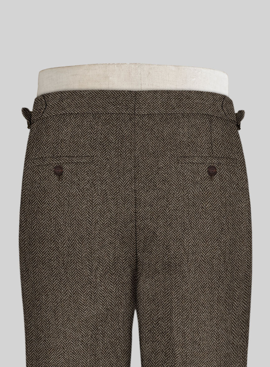 Vintage Dark Brown Herringbone Tweed Highland Trousers - StudioSuits