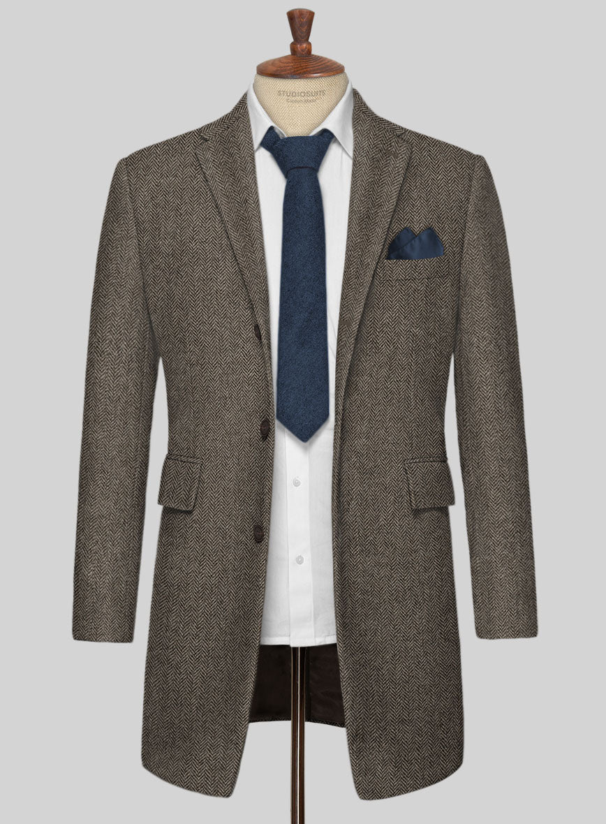 Vintage Dark Brown Herringbone Tweed Overcoat - StudioSuits