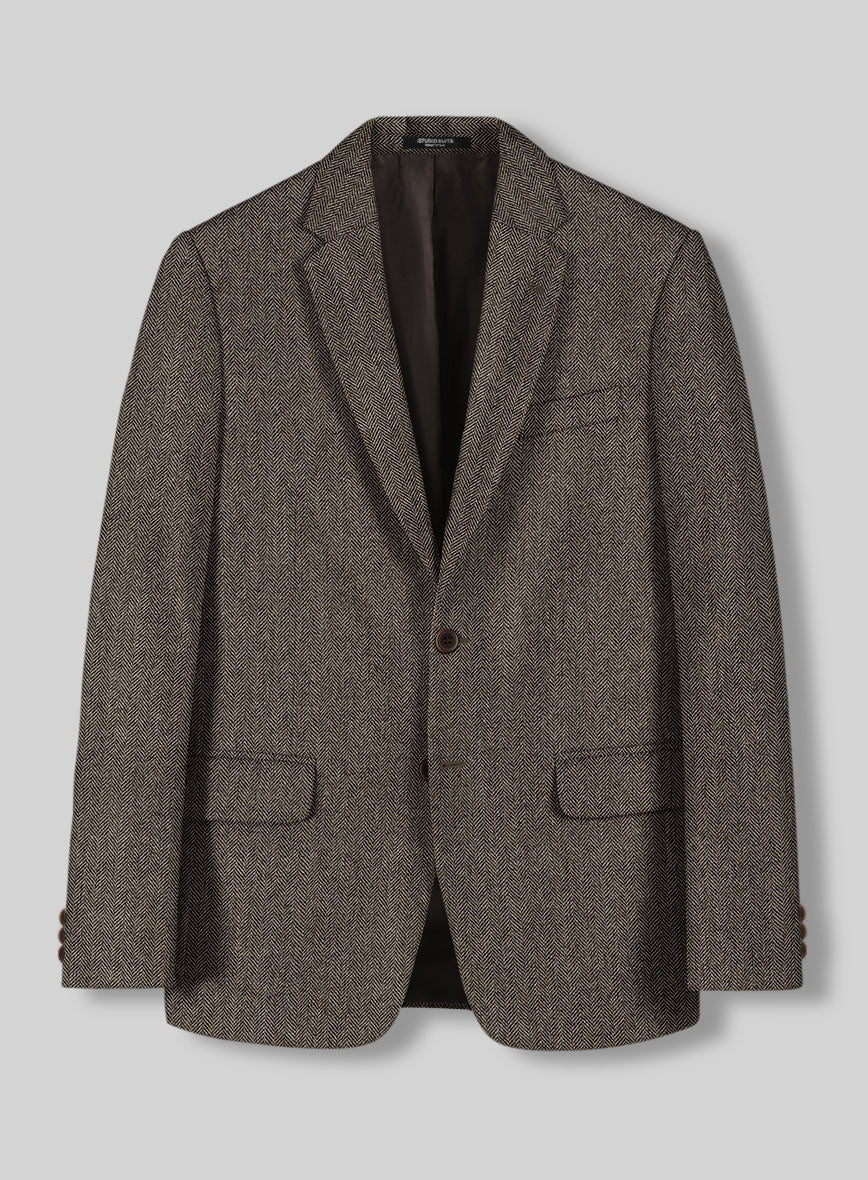 Vintage Dark Brown Herringbone Tweed Jacket - StudioSuits