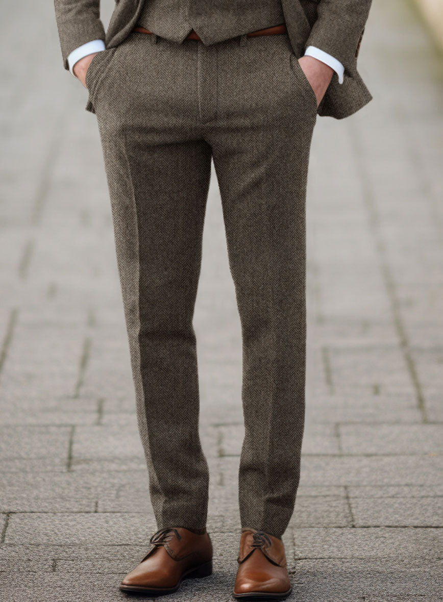 mens brown herringbone dress pants product info and reviews Men's Retro Herringbone Casual High Rise Straight Leg Pants Coffee / 36W X 32L