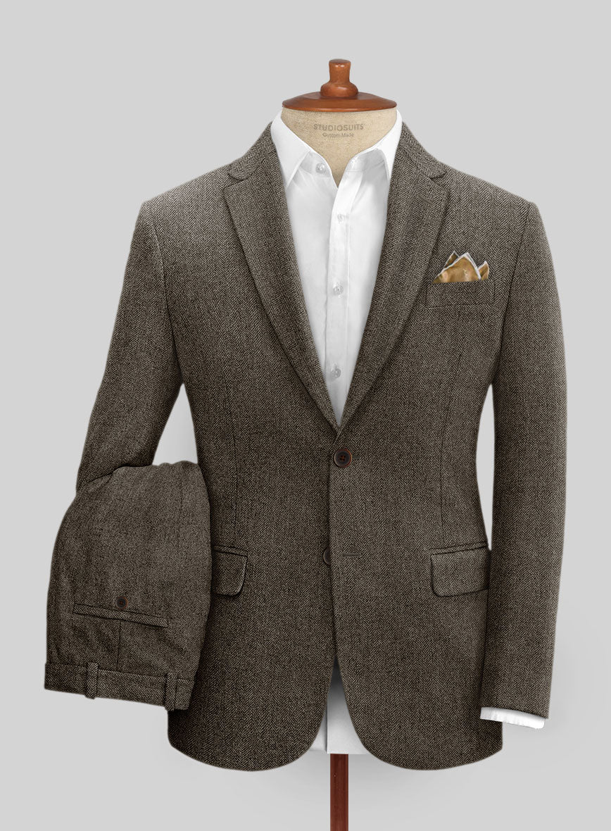 Vintage Dark Brown Herringbone Tweed Suit – StudioSuits