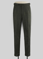 Vintage Flat Green Herringbone Tweed Highland Trousers - StudioSuits