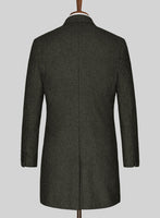 Vintage Flat Green Herringbone Tweed Overcoat - StudioSuits