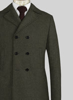 Vintage Flat Green Herringbone Tweed Pea Coat - StudioSuits