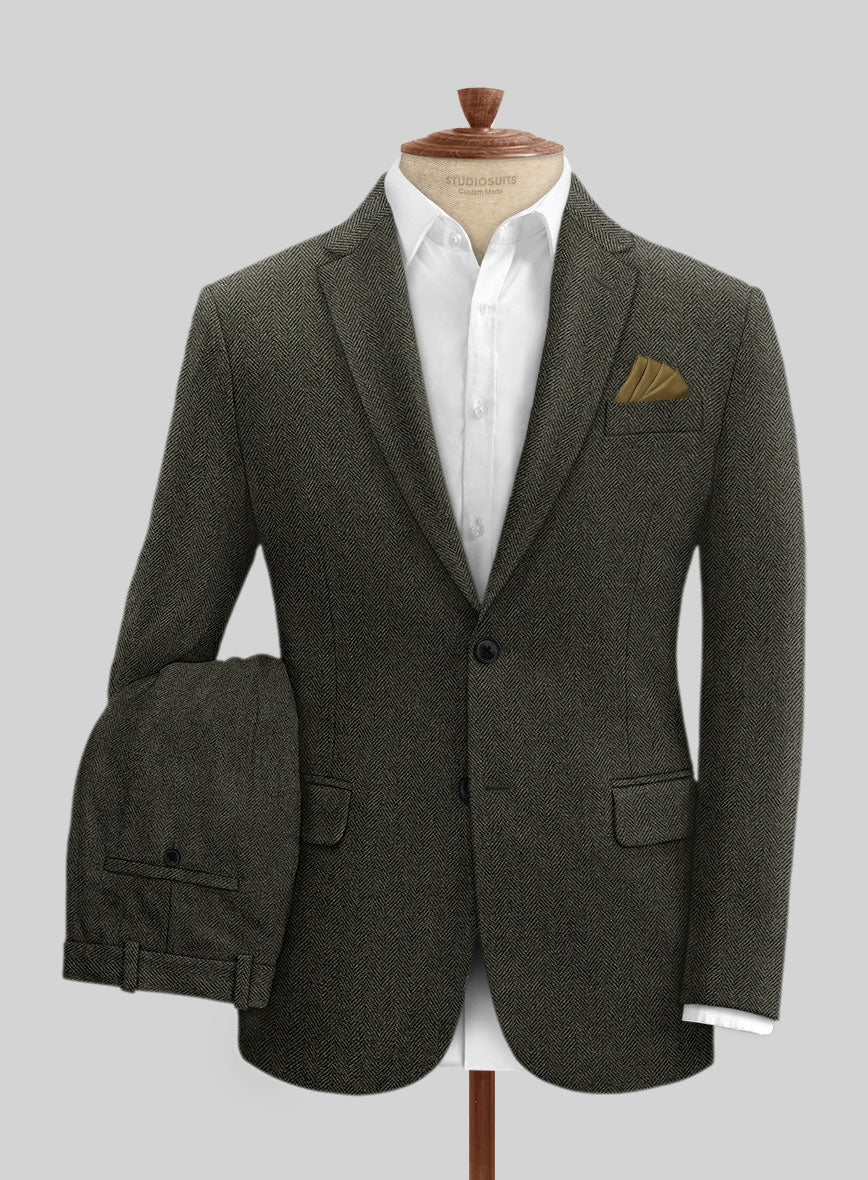 Vintage Flat Green Herringbone Tweed Suit - StudioSuits