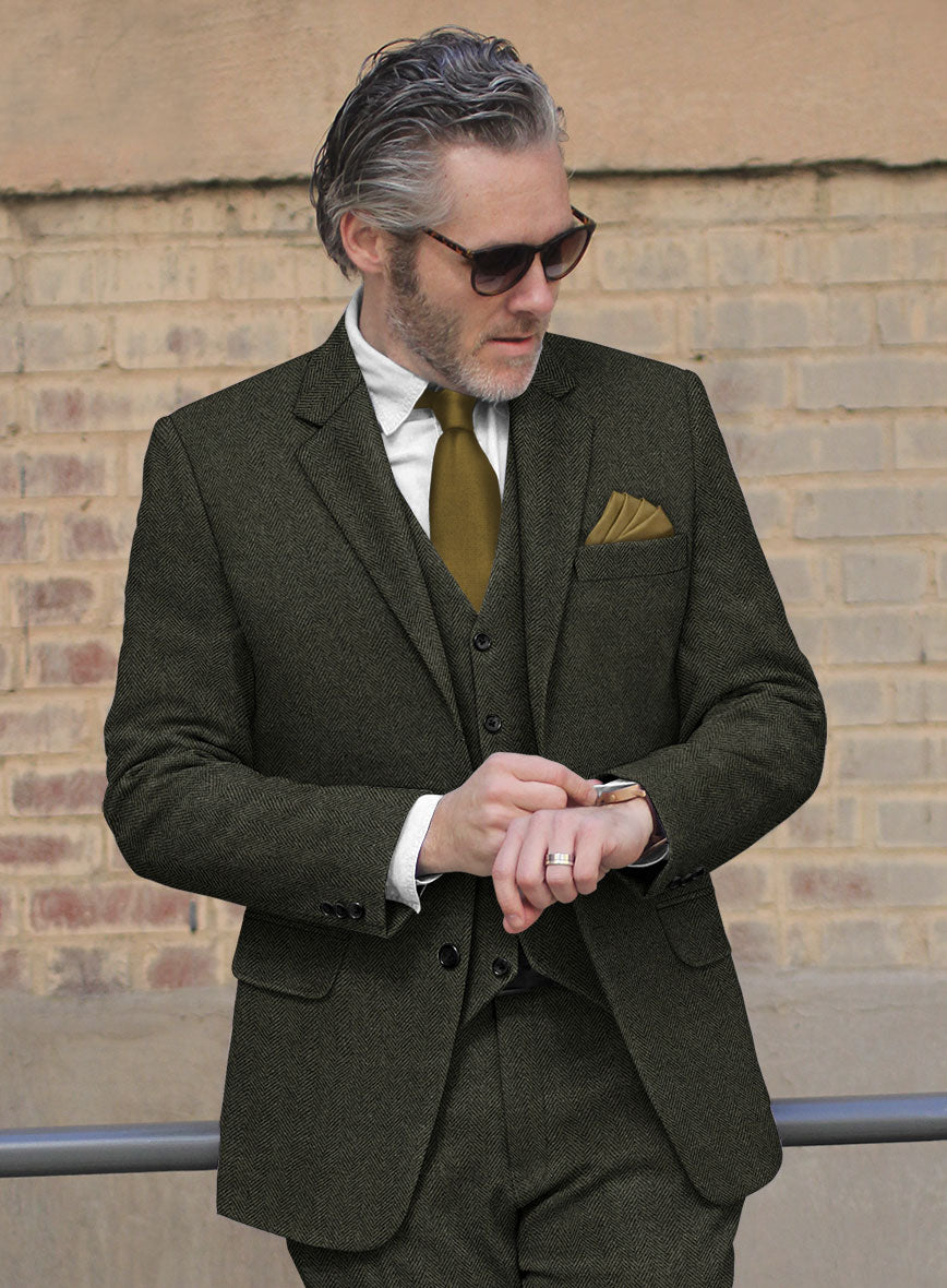 Vintage Flat Green Herringbone Tweed Jacket - StudioSuits