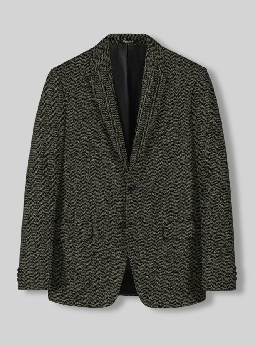 Vintage Flat Green Herringbone Tweed Jacket - StudioSuits