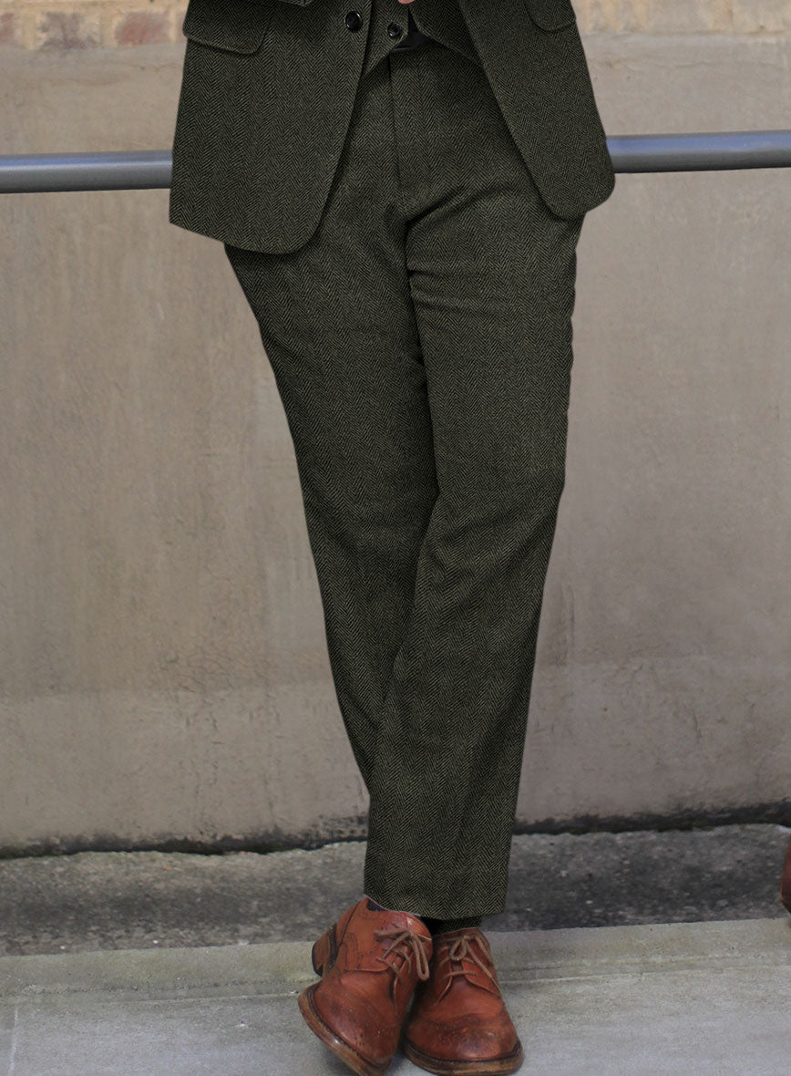 Vintage Flat Green Herringbone Tweed Pants