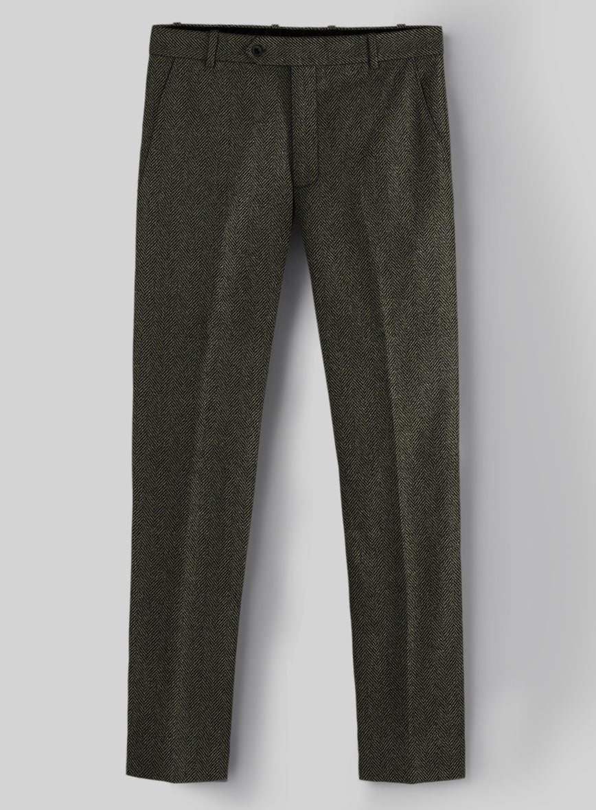 Vintage Flat Green Herringbone Tweed Pants