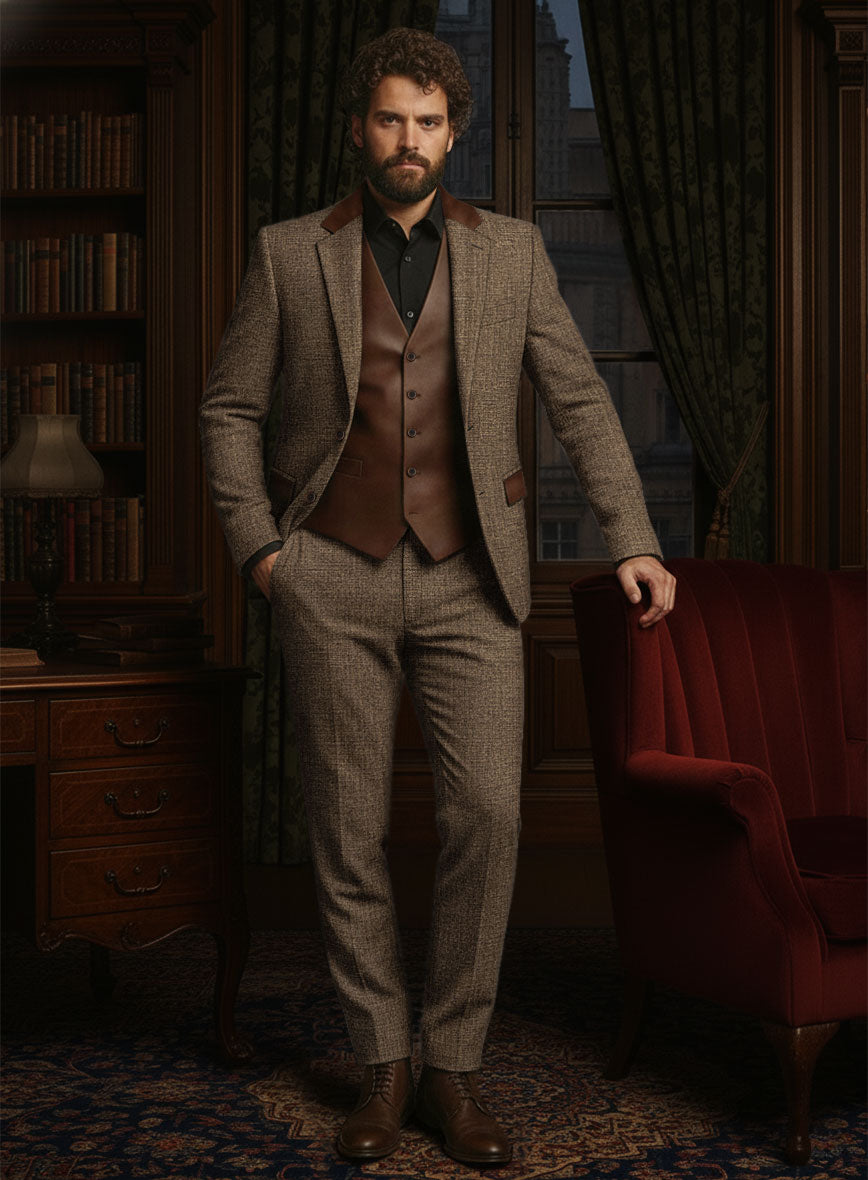 Vintage Glasgow Brown Tweed Suit - Leather Trim - StudioSuits